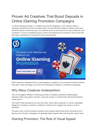Proven Ad Creatives That Boost Deposits in Online iGaming Promotion Campaigns