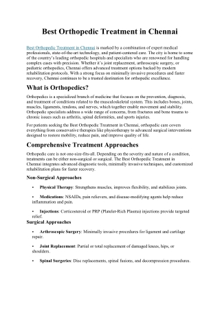 Best Orthopedic Treatment in Chennai