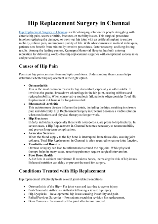 Hip Replacement Surgery in Chennai