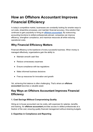 How an Offshore Accountant Improves Financial Efficiency