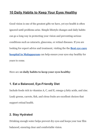 10 Daily Habits to Keep Your Eyes Healthy