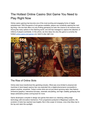 The Hottest Online Casino Slot Game You Need to Play Right Now