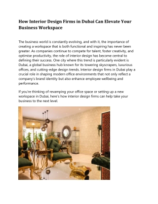 How Interior Design Firms in Dubai Can Elevate Your Business Workspace