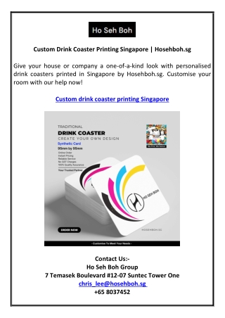 Custom Drink Coaster Printing Singapore | Hosehboh.sg