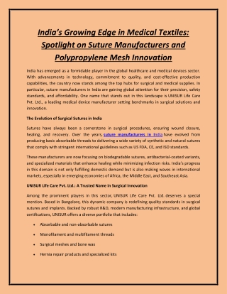 India’s Growing Edge in Medical Textiles: Spotlight on Suture Manufacturers and