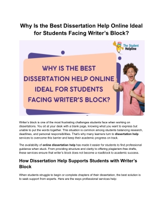 Why Is the Best Dissertation Help Online Ideal for Students Facing Writer’s Block_