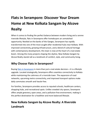 Flats in Serampore Discover Your Dream Home at New Kolkata Sangam by Alcove Real