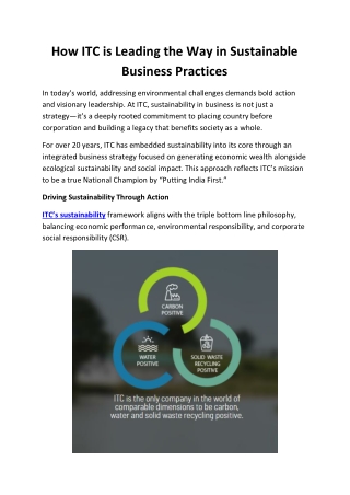 Sustainability at ITC | Leading Low-Carbon Growth & Corporate Responsibility