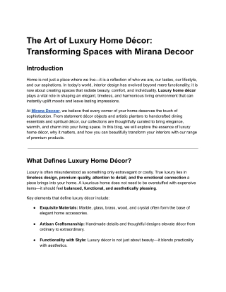 Luxury Décor for Modern Homes | Mirana Decoor Collections