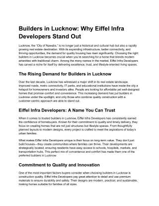 Builders in Lucknow Why Eiffel Infra Developers Stand Out