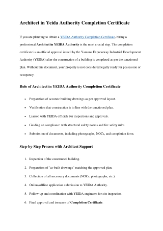 Architect in Yeida Authority Completion Certificate