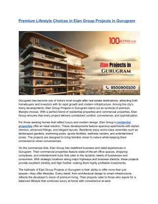 Premium Lifestyle Choices in Elan Group Projects in Gurugram