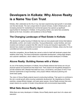 Developers in Kolkata: Why Alcove Realty is a Name You Can Trust