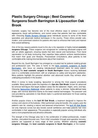 Plastic Surgery Chicago _ Best Cosmetic Surgeons South Barrington & Liposuction Oak Brook