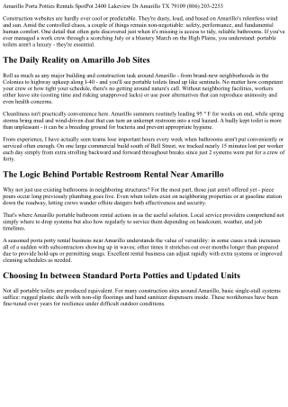 Why Amarillo Portable Bathroom Rental is Perfect for Building Sites