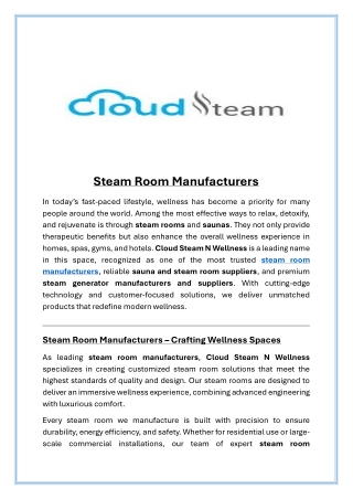 Steam Room Manufacturers