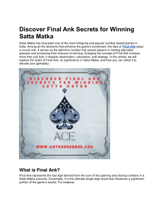 Discover Final Ank Secrets for Winning Satta Matka