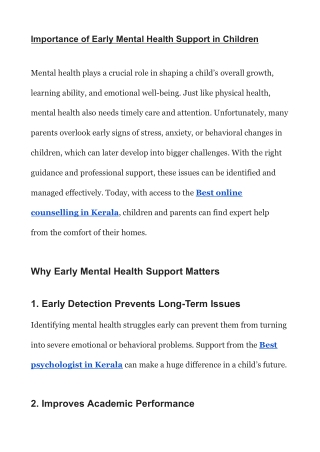 Importance of Early Mental Health Support in Children