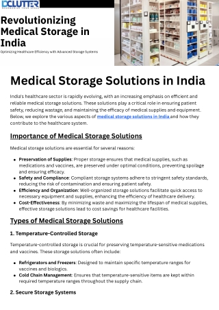 Medical Storage Solutions in India