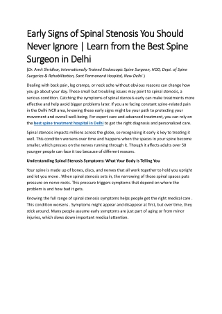 Early Signs of Spinal Stenosis You Should Never Ignore