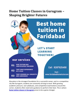 Home Tuition Classes in Gurugram – Shaping Brighter Futures