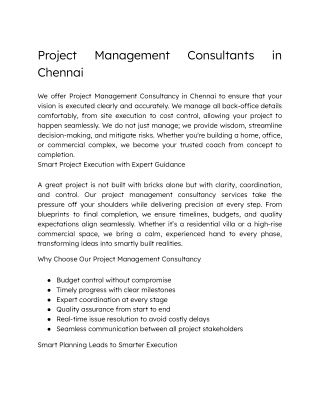 Project Management Consultants in Chennai