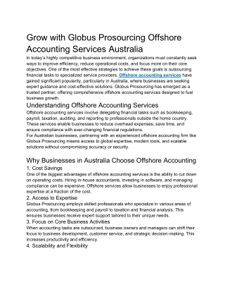 Grow with Globus Prosourcing Offshore Accounting Services Australia