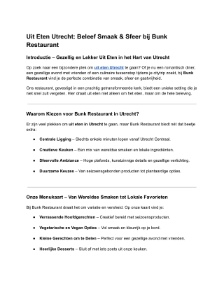 Uit Eten Utrecht_ Beleef Smaak & Sfeer bij Bunk Restaurant