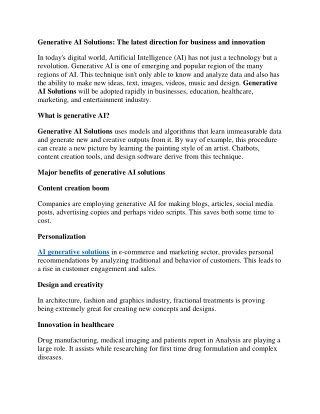 Generative AI Solutions- The latest direction for business and innovation