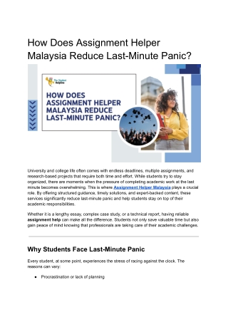 How Does Assignment Helper Malaysia Reduce Last-Minute Panic