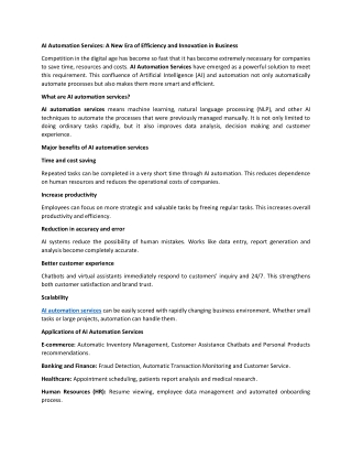 AI Automation Services- A New Era of Efficiency and Innovation in Business