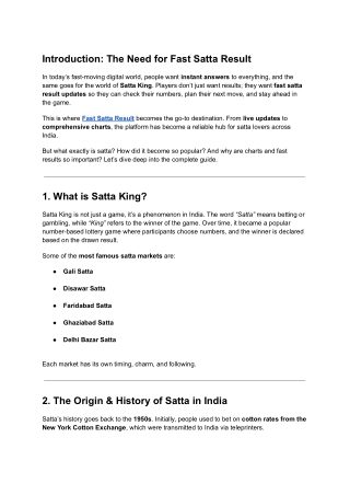 Satta Fast Result 2025 – Live Satta King Results & Charts