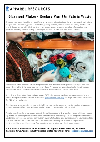 Garment Makers Declare War On Fabric Waste