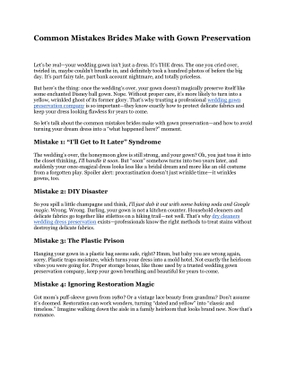 Common Mistakes Brides Make with Gown Preservation