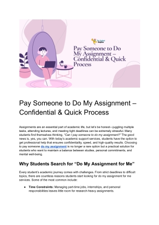 Pay Someone to Do My Assignment – Confidential & Quick Process