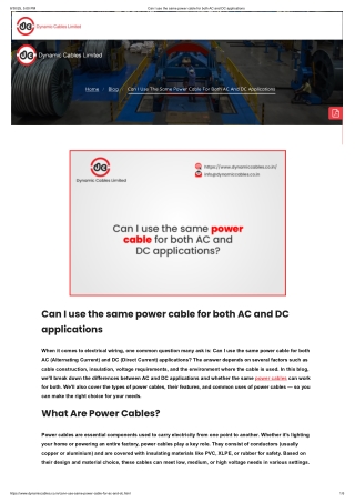 Can You Use the Same Power Cable for AC and DC Applications?