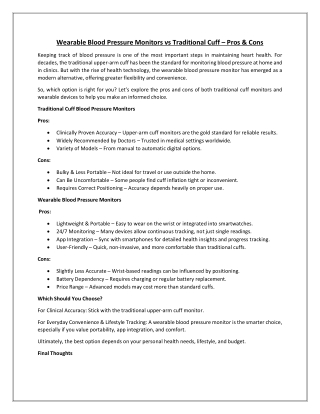 Wearable Blood Pressure Monitors vs Traditional Cuff – Pros & Cons