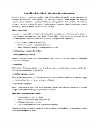 How a Nebulizer Helps in Managing Asthma Symptoms