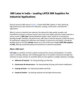 SBR Latex in India – Leading LATEX SBR Suppliers for Industrial Applications