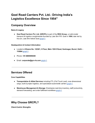 GRCPL – A Trusted Name in Transportation & Logistics for Over Six Decades