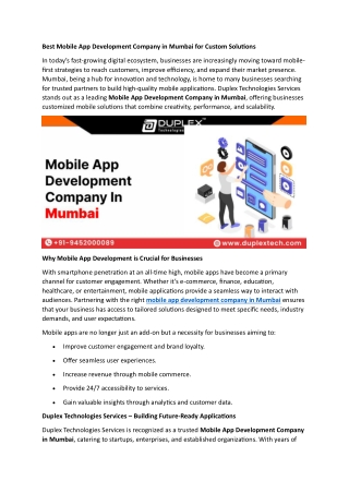 Best Mobile App Development Company in Mumbai for Custom Solutions