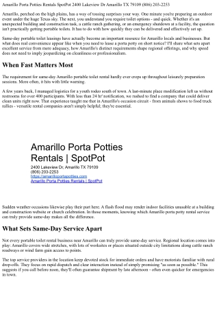 The Convenience of Same-Day Portable Toilet Rentals in Amarillo TX