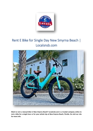 Rent E Bike for Single Day New Smyrna Beach | Localsnsb.com
