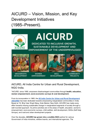 “AICURD – Vision, Mission, and Key Development Initiatives (1985–Present)