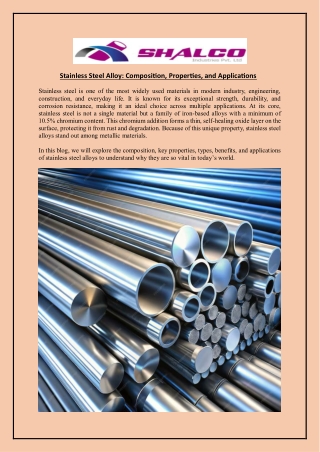 Stainless Steel Alloy: Composition, Properties, and Applications