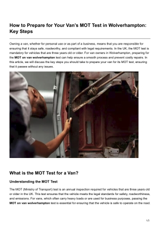 How to Prepare for Your Vans MOT Test in Wolverhampton Key Steps