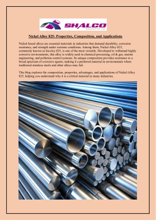 Nickel Alloy 825: Properties, Composition, and Applications