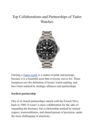 Top Collaborations and Partnerships of Tudor Watches