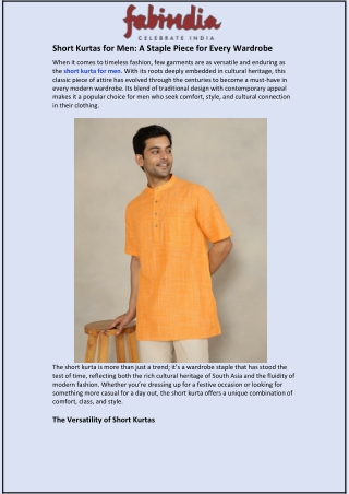 Short Kurtas for Men and A Staple Piece for Every Wardrobe