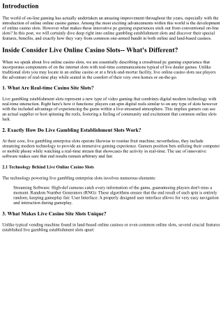 Inside Look at Live Casino Site Slots-- What's Different?